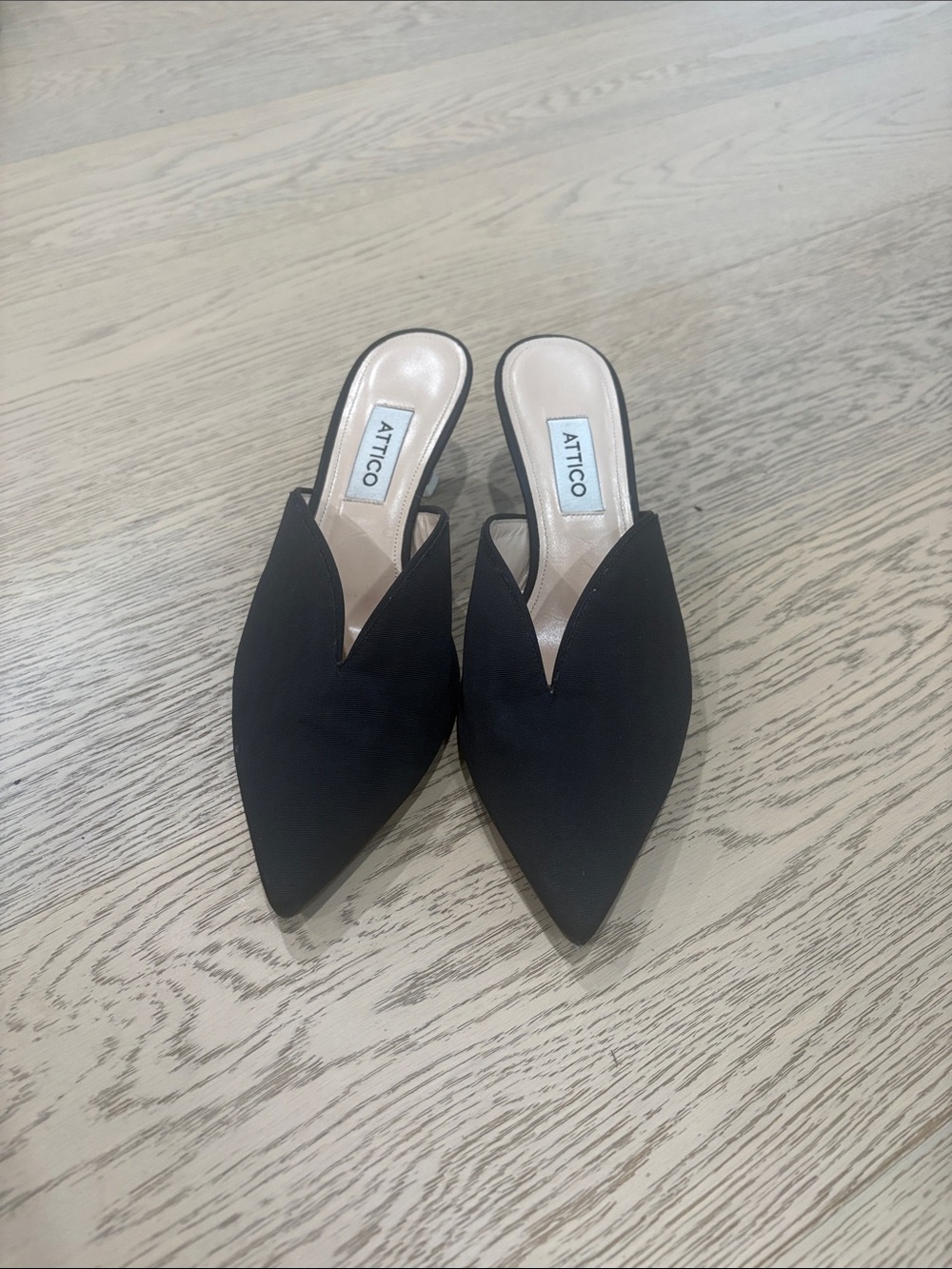 The Attico Black Pointed V-Notch Mule Slides